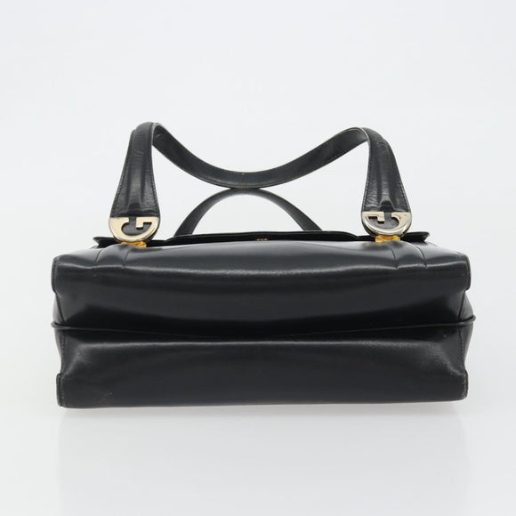 GUCCI Hand Bag Leather Black Gold Auth 189492