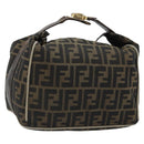 FENDI Zucca Canvas Hand Bag Black Brown Auth 189495-1