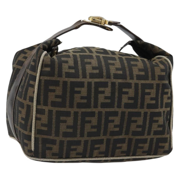 FENDI Zucca Canvas Hand Bag Black Brown Auth 189495