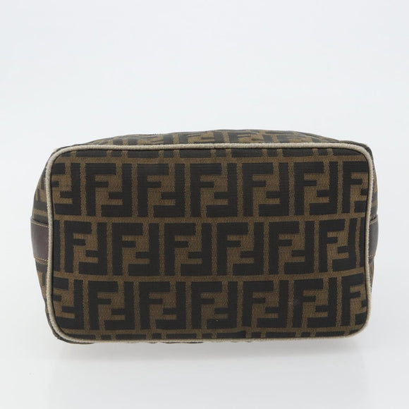 FENDI Zucca Canvas Hand Bag Black Brown Auth 189495