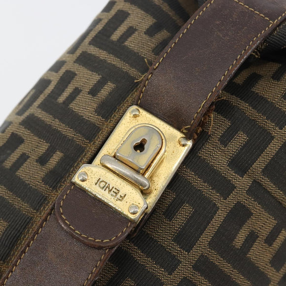 FENDI Zucca Canvas Hand Bag Black Brown Auth 189495