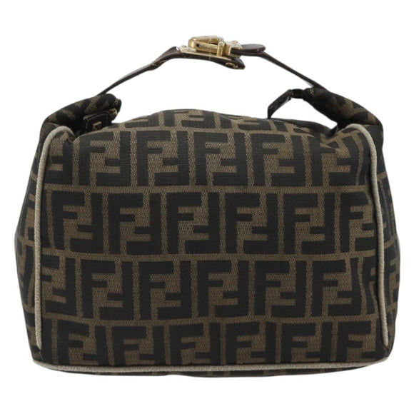 FENDI Zucca Canvas Hand Bag Black Brown Auth 189495