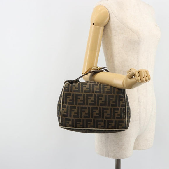 FENDI Zucca Canvas Hand Bag Black Brown Auth 189495