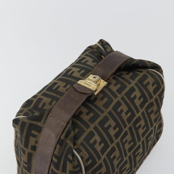 FENDI Zucca Canvas Hand Bag Black Brown Auth 189495