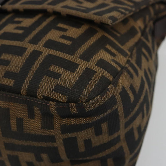 FENDI Zucca Canvas Mamma Baguette Shoulder Bag Black Brown Auth 189496SAM