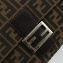 FENDI Zucca Canvas Mamma Baguette Shoulder Bag Black Brown Auth 189496SAM-19