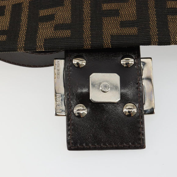 FENDI Zucca Canvas Mamma Baguette Shoulder Bag Black Brown Auth 189496SAM