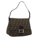FENDI Zucca Canvas Mamma Baguette Shoulder Bag Black Brown Auth 189496SAM-1