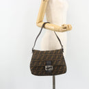 FENDI Zucca Canvas Mamma Baguette Shoulder Bag Black Brown Auth 189496SAM-26
