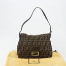 FENDI Zucca Canvas Mamma Baguette Shoulder Bag Black Brown Auth 189496SAM-12