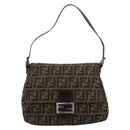 FENDI Zucca Canvas Mamma Baguette Shoulder Bag Black Brown Auth 189496SAM-13