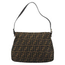 FENDI Zucca Canvas Mamma Baguette Shoulder Bag Black Brown Auth 189496SAM-2