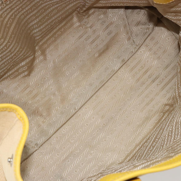 PRADA Tote Bag Canvas Beige Silver Auth 189498A