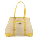 PRADA Tote Bag Canvas Beige Silver Auth 189498A-13