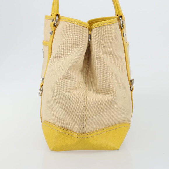 PRADA Tote Bag Canvas Beige Silver Auth 189498A