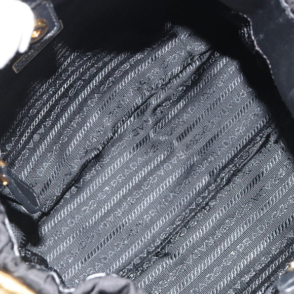 PRADA Gathered Shoulder Bag Nylon Black Gold Auth 189499V