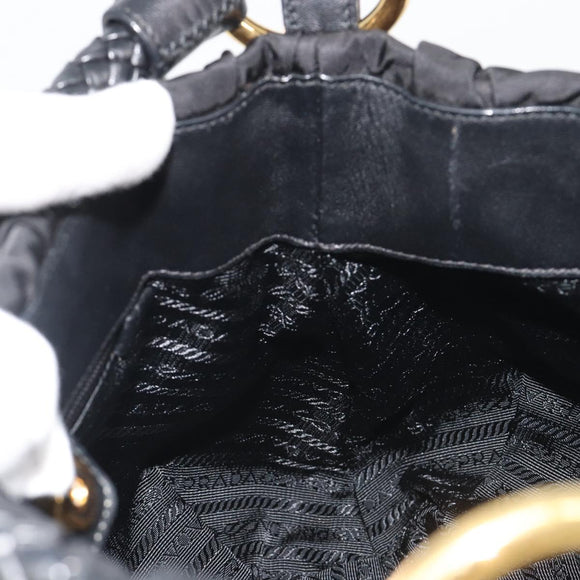 PRADA Gathered Shoulder Bag Nylon Black Gold Auth 189499V