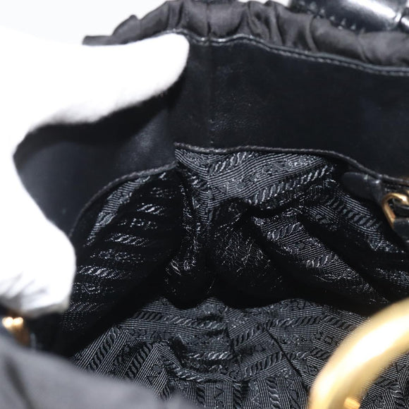 PRADA Gathered Shoulder Bag Nylon Black Gold Auth 189499V