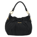 PRADA Gathered Shoulder Bag Nylon Black Gold Auth 189499V-13