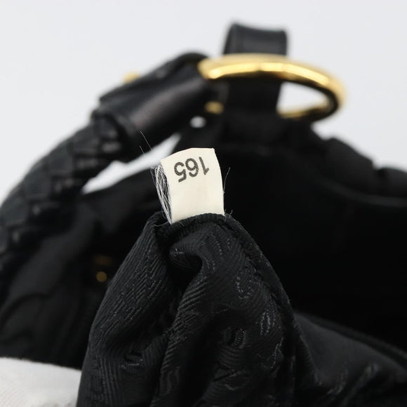 PRADA Gathered Shoulder Bag Nylon Black Gold Auth 189499V