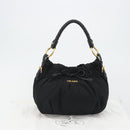 PRADA Gathered Shoulder Bag Nylon Black Gold Auth 189499V-12
