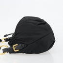 PRADA Gathered Shoulder Bag Nylon Black Gold Auth 189499V-4