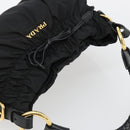 PRADA Gathered Shoulder Bag Nylon Black Gold Auth 189499V-6