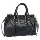 Miu Miu Hand Bag Leather 2way Black Gold Auth 189500SAM-1