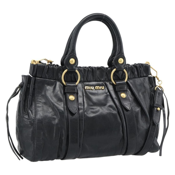 Miu Miu Hand Bag Leather 2way Black Gold Auth 189500SAM