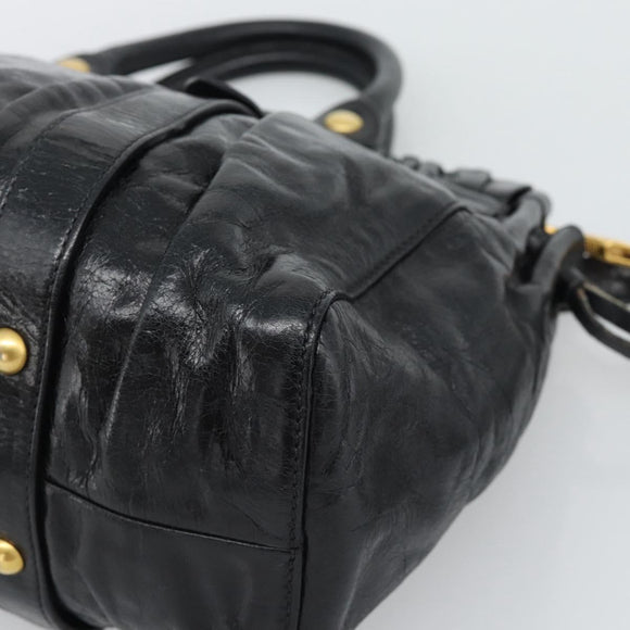 Miu Miu Hand Bag Leather 2way Black Gold Auth 189500SAM