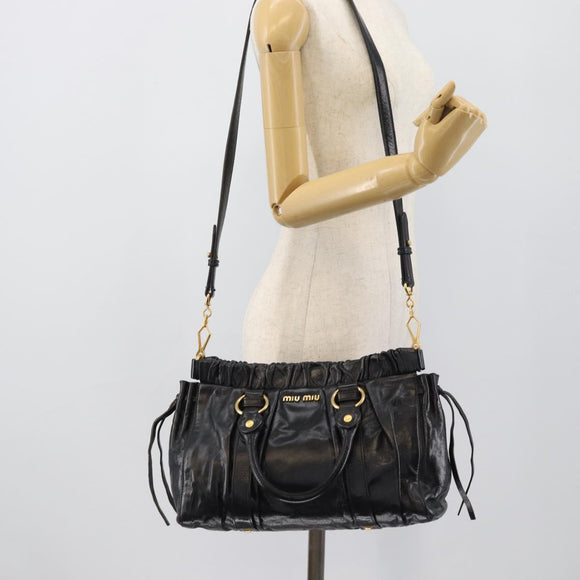 Miu Miu Hand Bag Leather 2way Black Gold Auth 189500SAM