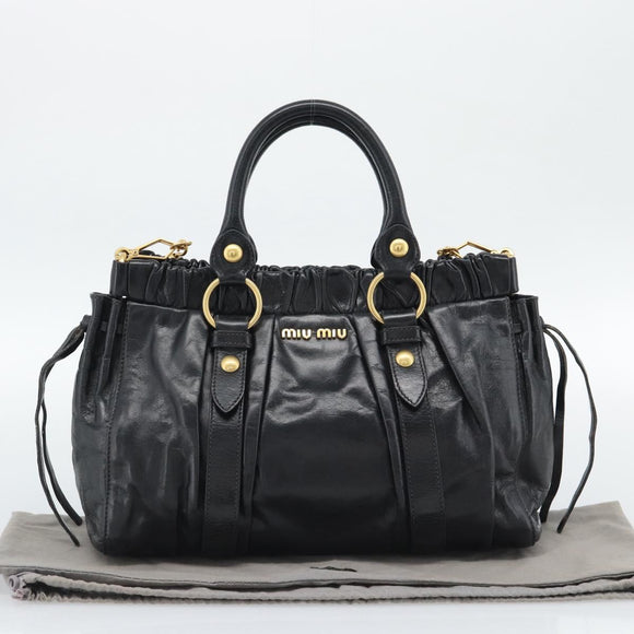 Miu Miu Hand Bag Leather 2way Black Gold Auth 189500SAM