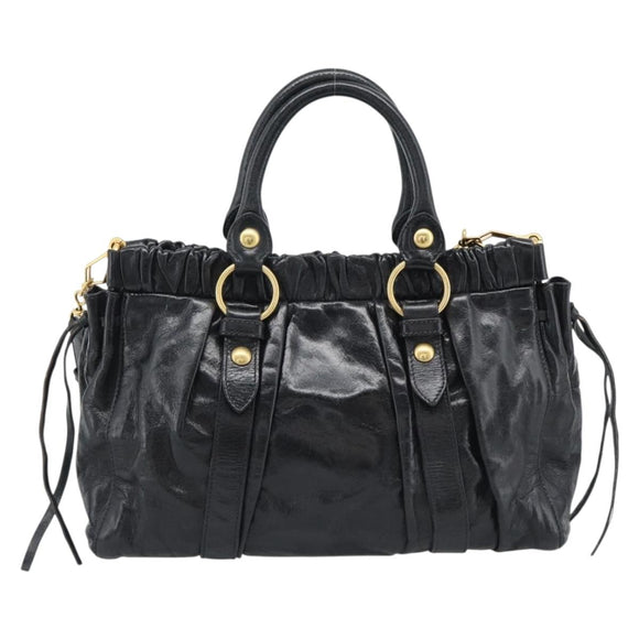Miu Miu Hand Bag Leather 2way Black Gold Auth 189500SAM