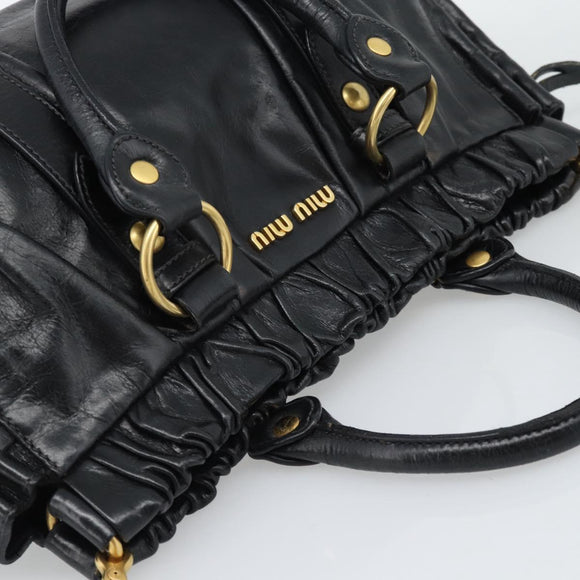 Miu Miu Hand Bag Leather 2way Black Gold Auth 189500SAM