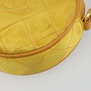 CHANEL Matelasse Shoulder Bag Satin Yellow Gold CC Auth 189501A-15