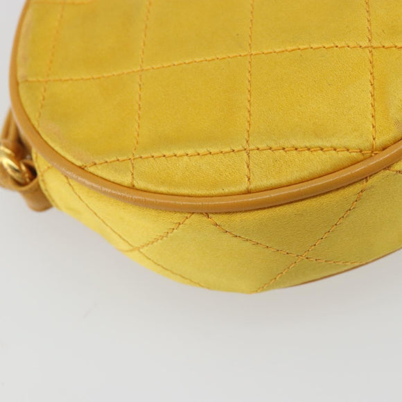 CHANEL Matelasse Shoulder Bag Satin Yellow Gold CC Auth 189501A