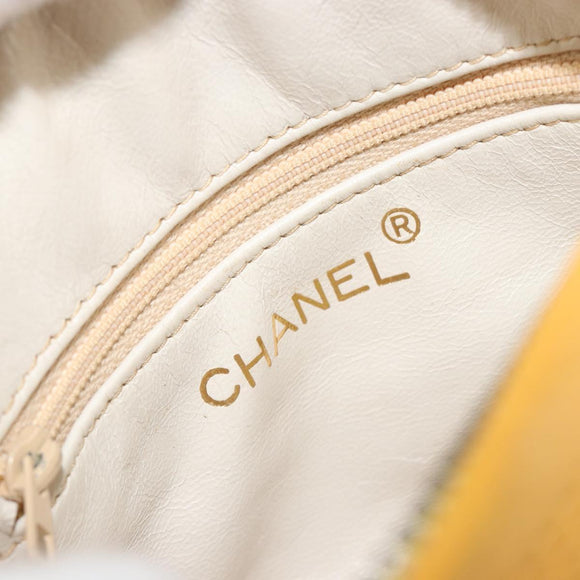 CHANEL Matelasse Shoulder Bag Satin Yellow Gold CC Auth 189501A