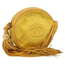 CHANEL Matelasse Shoulder Bag Satin Yellow Gold CC Auth 189501A-1