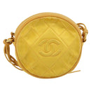 CHANEL Matelasse Shoulder Bag Satin Yellow Gold CC Auth 189501A-13
