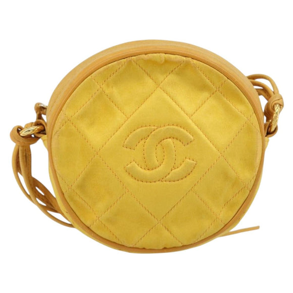 CHANEL Matelasse Shoulder Bag Satin Yellow Gold CC Auth 189501A