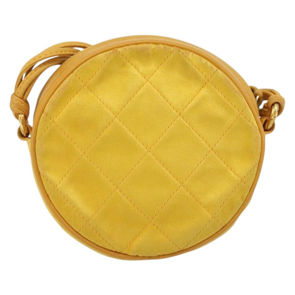 CHANEL Matelasse Shoulder Bag Satin Yellow Gold CC Auth 189501A