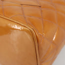 CHANEL Matelasse Standard Tote Bag Patent Leather Orange Silver CC Auth 189502A-11