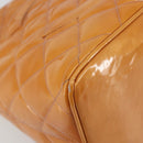 CHANEL Matelasse Standard Tote Bag Patent Leather Orange Silver CC Auth 189502A-12