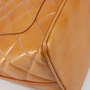 CHANEL Matelasse Standard Tote Bag Patent Leather Orange Silver CC Auth 189502A-14