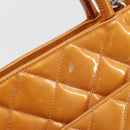 CHANEL Matelasse Standard Tote Bag Patent Leather Orange Silver CC Auth 189502A-15