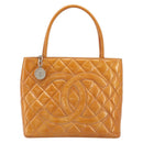 CHANEL Matelasse Standard Tote Bag Patent Leather Orange Silver CC Auth 189502A-2