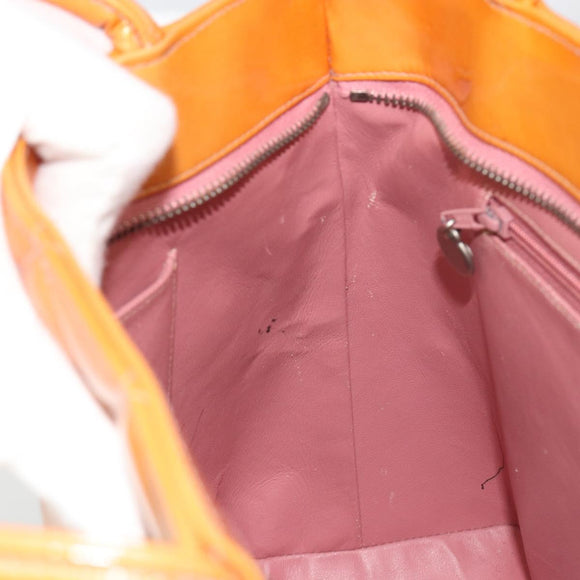CHANEL Matelasse Standard Tote Bag Patent Leather Orange Silver CC Auth 189502A
