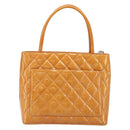 CHANEL Matelasse Standard Tote Bag Patent Leather Orange Silver CC Auth 189502A-3