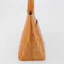 CHANEL Matelasse Standard Tote Bag Patent Leather Orange Silver CC Auth 189502A-4