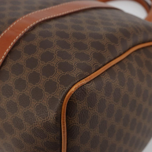 CELINE Macadam Canvas Boston Bag PVC Leather Brown Gold Auth 189503A